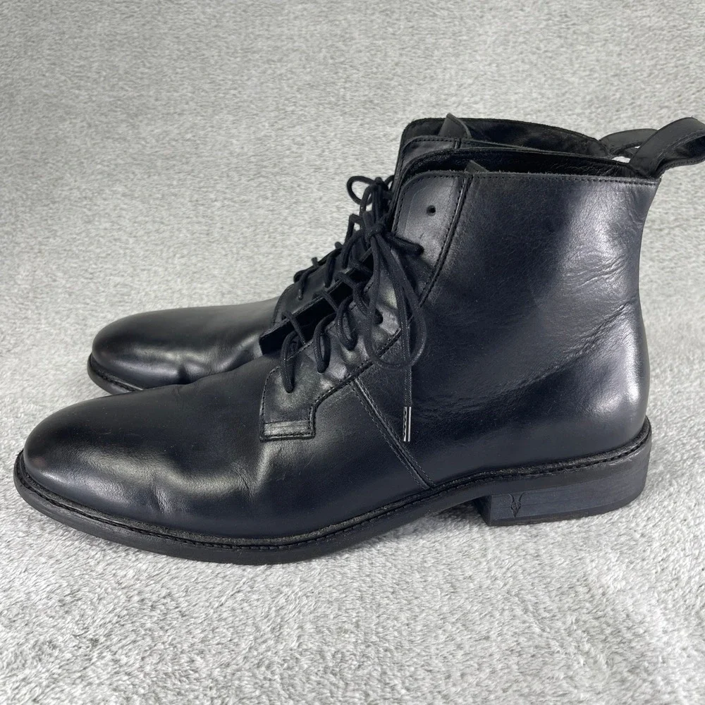 AllSaints Boots Men 12 EU 45 Black Leather Lace Up Ankle Boot Combat Minimalist